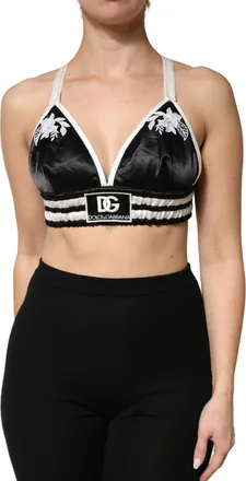 Dolce & Gabbana Womens Floral-Embroidered Logo Bralette Top Black Polyester Spandex Tank Tops