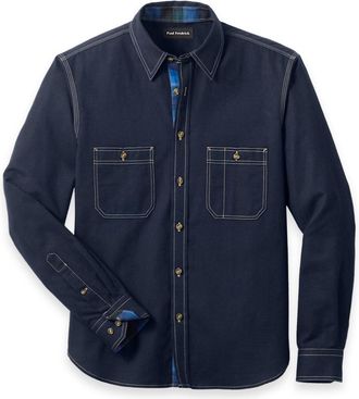 Paul Fredrick Cotton Solid Herringbone Utility Shirt