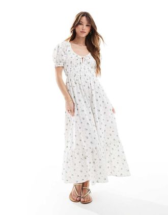 New Look Vestito midi stile milkmaid bianco a fiori