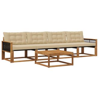 vidaXL Conjunto De Sof&aacute;s De Exterior Con Coj&iacute;n 5 Pcs Natural Y Beige Vidaxl