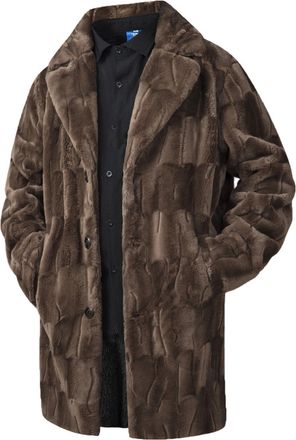 Generic Faux Fur Coat for Men Luxury Button Down Fluffy Long Jackets Notched Lapel Collar Winter Warm Coats with Pockets Brown