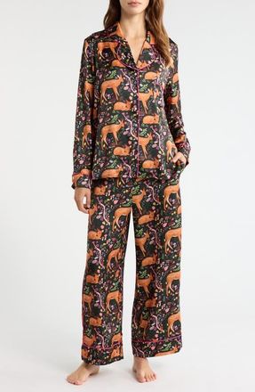 Karen Mabon Flora & Fawns Long Sleeve Pajamas in Black at Nordstrom, Size X-Large