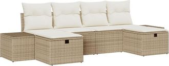 vidaXL Garden Sofa Set with Cushion 6 pcs Beige Poly rattan Vidaxl
