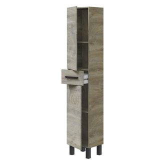 Dmora Armario Columna Alka, Un Caj&oacute;n, 3 Estantes, 2 Puertas, 35x31x182h Cm Roble Gris Marr&oacute;n