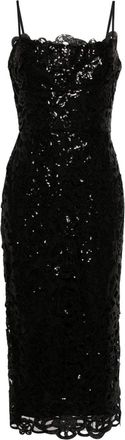 Marchesa floral-pattern sequinned midi dress - women - Polyester/Polyester - 4 - Black