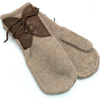 Portolano Mitten gloves with leather in Nile Brown/taupe at Nordstrom