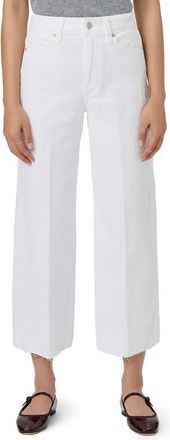 Paige Anessa High Waist Raw Hem Ankle Wide Leg Jeans in Crisp White at Nordstrom, Size 26P