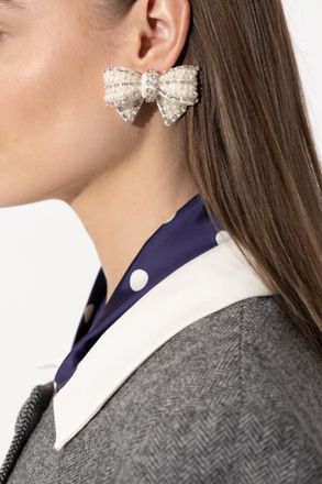 Self Portrait Earrings With Shimmering Crystals, Womens, Cream