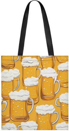 Generic Beer Mugs Pattern Womens Tote Casual Shopping Bag Lightweight Shoulder Bags Hobos Handbag for Work Travel Daily 35x40cm