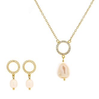 Orphelia Spa WoMens 925 Sterling Silver Set: Necklace + Earrings - Gold SET-7575/G - One Size