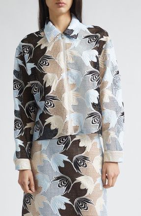 Marni Floral Embroidered Cotton Blend Shirt in Riw01 Lily White at Nordstrom, Size 6 Us