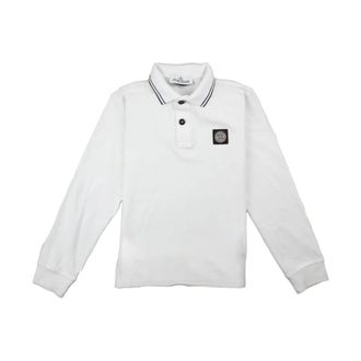 Stone Island Tops, Heren, Wit, L, Katoen, Slim-fit Long Sleeve Polo Shirt met Streepdetails