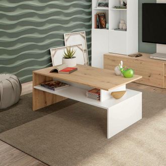 Dmora Mesa De Centro Vail, Mesa De Centro, Mesa De Centro, Mesa Baja, 100x50h43 Cm, Roble Nudos Y Blanco Brillo, Con Embalaje Reforzado - Dmora