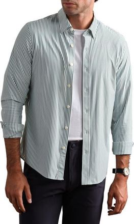 Rhone Commuter Slim Fit Button-Up Shirt in Fern Green Ticking Stripe at Nordstrom, Size Xx-Large