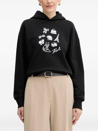 Karl Lagerfeld graphic-print hoodie - women - Organic Cotton - M - Black