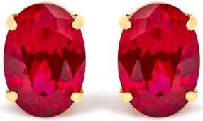 House of Brilliance 18K Yellow Gold 7x5 MM Created Oval Ruby Solitaire Stud Earrings at Nordstrom