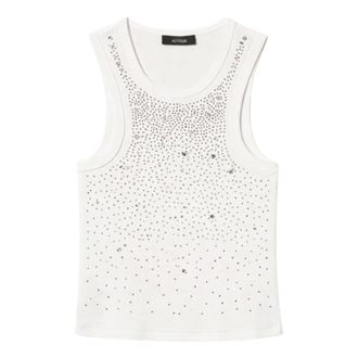 Twinset Sleeveless Tops, female, White, Size: XS Ribbed Top with Embroidery