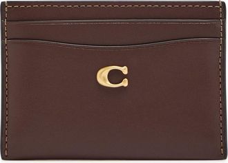 Coach Logo Leather Card Case - Brown - One Size