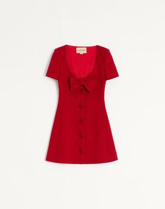 Valentino Short Dress In Plain Wool Tweed Wo