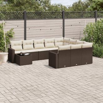 vidaXL Set De Sof&aacute;s De Jard&iacute;n 11 Pzas Cojines Rat&aacute;n Sint&eacute;tico Marr&oacute;n Vidaxl