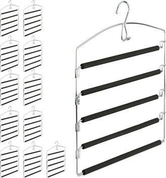 Relaxdays 12 Perchas M&uacute;ltiples De Metal, Pantalones Y Faldas, Antideslizante, Hxlxp: 44, 5 X 37 X 2,7 Cm, Plata/negro
