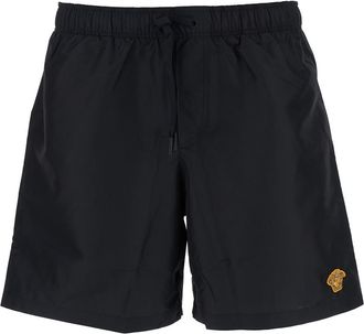 Versace Black Swim Shorts With Elastic Drawstring Waist And Medusa Embroidery On The Front In Tech Fabric Man