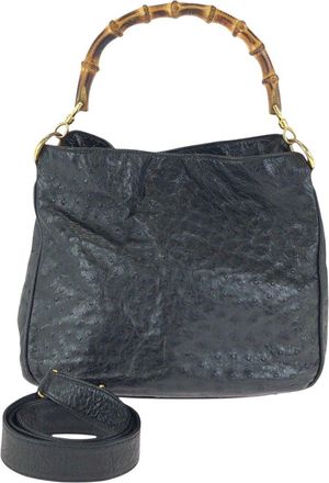 Gucci Black Ostrich Leather Bamboo Ostrich Handbag (Authentic Pre-Loved)