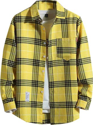 Generic Flannel Checked Plaid Shirt for Men - Cotton Lumberjack Regular Fit Long Sleeve M-4XL