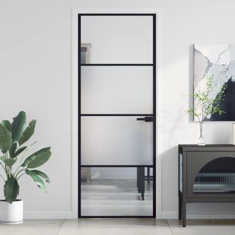 Berkfield Home Interior Door Slim Black 76x201.5 cm Tempered Glass & Aluminium