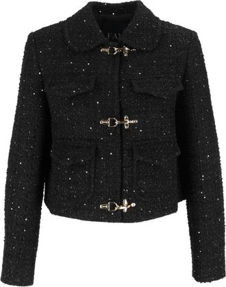 Fay Giacca Bott. Mezza Sfera +3 Ganci - Dames - Blazers - Zwart - L - Tweed - Jassen