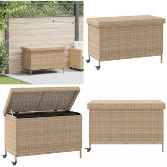 vidaXL Contenitore da Giardino con Ruote Beige Misto Polyrattan - Contenitore con ruote - Stoccaggio esterno