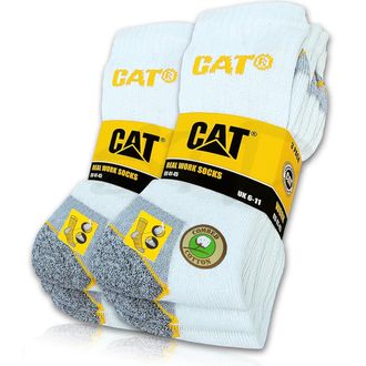 CAT Cat erpillar 6 Pairs of CAT Real Work Socks, Womens Mens Work Socks, Business Socks, Stockings, Choice of Sizes 35-50, White, 43-46