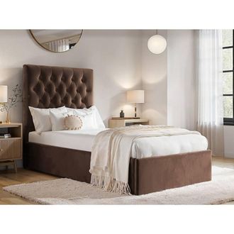 Flair Milan Velvet Single Ottoman Bed in Brown