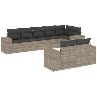 vidaXL Vidaxl - Set De Sof&aacute;s De Jard&iacute;n 8 Pzas Y Cojines Rat&aacute;n Sint&eacute;tico Gris