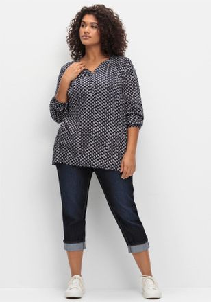 Sheego 7/8-Jeans SHEEGO, Damen, Gr. 44, Normalgr&ouml;ssen, blau (blau schwarz denim), 75% Baumwolle, 24% Polyester, 1% Elasthan, unifarben, 7/8-L&auml;nge, Jeans 7/8-