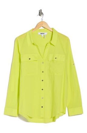 DKNY Solid Roll Sleeve Button-Up Shirt in Limeade at Nordstrom Rack, Size X-Large