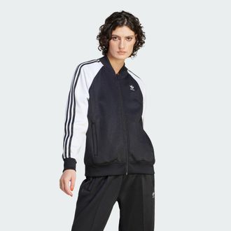 adidas Originals Womens Adicolor Classics Oversized SST Track Top - Black/White Recycled Material - Size X-Small