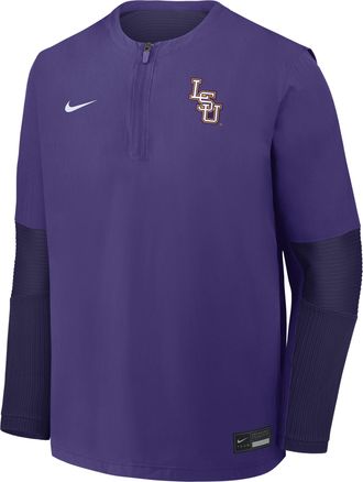 Nike LSU Dugout Nike Mens Dri-FIT College 1/4-Zip Long-Sleeve Windshirt in Purple | 04HD0CLQLSN-39L