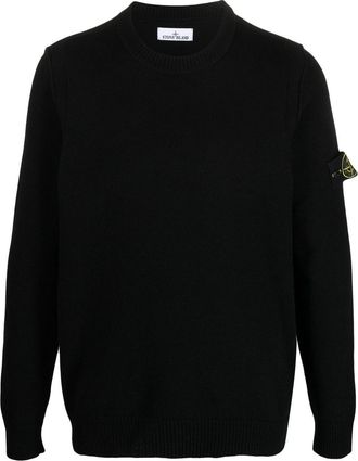 Stone Island Compass patch fine-knit sweatshirt - men - Wool/Polyamide - S - Black