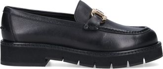 Ferragamo Black Leather Moccasins with Gold-tone Logo Buckle