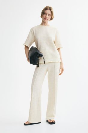 H&M Boucl&eacute;-knit Top With Fringe in Cream at Nordstrom, Size X-Small