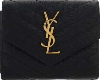 Saint Laurent Womens Cassandre Matelass&eacute; Leather Wallet Black Calf & Purses