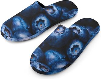 Generic Blueberries Mens Slippers Flannel Warm House Shoes with Rubber Anti-Slip Sole Slip On for Home Outdoor
