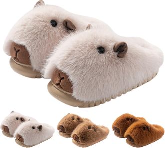 Generic Capybara Slippers, 2026 New Winter Indoor Cute Fluffy Animal Slippers for Women (White, UK, Adult, Women, 6.5, Numeric Range, UK Footwear Size System,