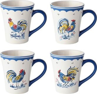 Certified International French Rooster Set Of 4 Mugs