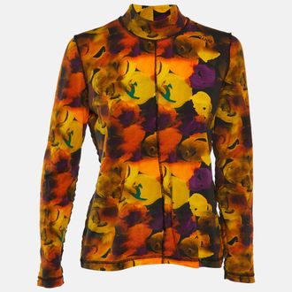 Ganni Orange Printed Jersey Turtle Neck T-Shirt