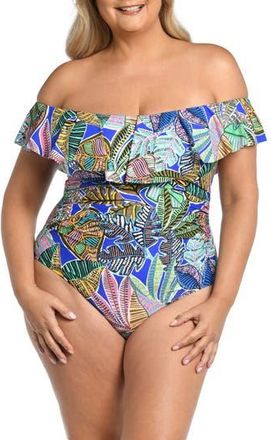 La Blanca Neon Ruffle Off the Shoulder One-Piece Swimsuit in Multi at Nordstrom Rack, Size 16W
