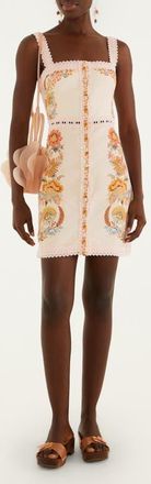 Farm Rio Ligia Linen Button Front Minidress in Pink at Nordstrom, Size Xx-Small