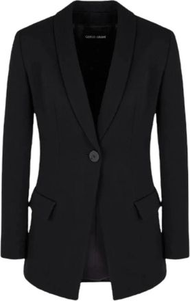 Giorgio Armani Zwarte Wol Single-Breasted Jas - Dames - Blazers - Zwart - S - Wol - Jassen