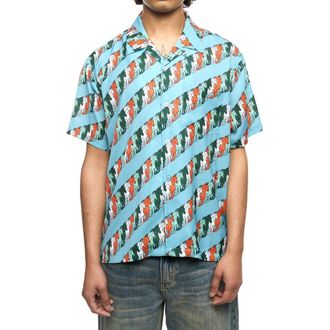 Round Two Mustang Stripe Camp Shirt in Blue at Nordstrom Rack, Size X-Large